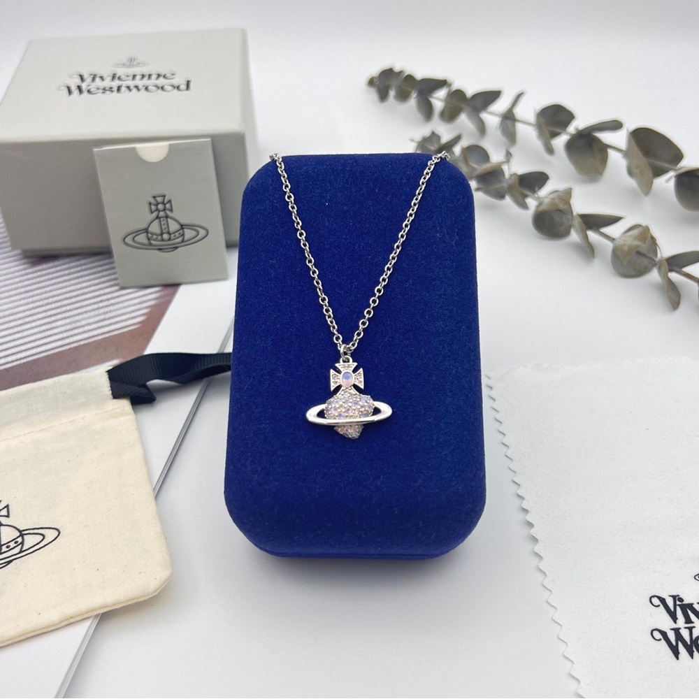 Vivienne Westwood Purple Saturn Heart Necklace - Silver